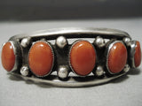 Chunky Red Coral Vintage Native American Navajo Sterling Silver Bracelet Old-Nativo Arts