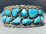 Chunky Turquoise Heavy Vintage Native American Zuni Sterling Silver Bracelet-Nativo Arts