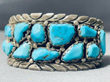Chunky Turquoise Heavy Vintage Native American Zuni Sterling Silver Bracelet-Nativo Arts
