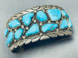 Chunky Turquoise Heavy Vintage Native American Zuni Sterling Silver Bracelet-Nativo Arts