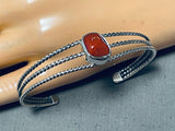 Chunky Vintage Native American Navajo Coral Sterling Silver Woven Bracelet-Nativo Arts