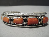 Chunky Vintage Native American Navajo Red Coral Sterling Silver Bracelet Old-Nativo Arts