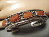 Chunky Vintage Native American Navajo Red Coral Sterling Silver Bracelet Old-Nativo Arts