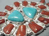Chunky Vintage Native American Navajo Turquoise Coral Sterling Silver Pin-Nativo Arts
