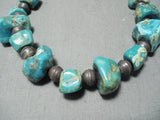Chunky Vintage Native American Navajo Turquoise Sterling Silver Bead Necklace-Nativo Arts
