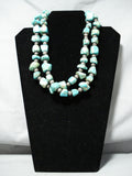 Chunky Vintage Native American Navajo Turquoise Sterling Silver Bead Necklace-Nativo Arts