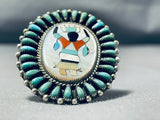 Colossal Detailed Vintage Native American Zuni Turquoise Dancer Sterling Silver Ring-Nativo Arts