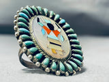 Colossal Detailed Vintage Native American Zuni Turquoise Dancer Sterling Silver Ring-Nativo Arts