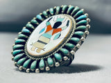 Colossal Detailed Vintage Native American Zuni Turquoise Dancer Sterling Silver Ring-Nativo Arts