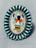 Colossal Detailed Vintage Native American Zuni Turquoise Dancer Sterling Silver Ring-Nativo Arts