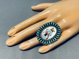 Colossal Detailed Vintage Native American Zuni Turquoise Dancer Sterling Silver Ring-Nativo Arts