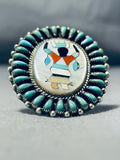 Colossal Detailed Vintage Native American Zuni Turquoise Dancer Sterling Silver Ring-Nativo Arts