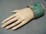Colossal Native American Green Turquoise Inlay Sterling Silver Bracelet Cuff-Nativo Arts