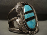 Colossal Vintag Navajo Blue Carico Lake Turquoise Onyx Native American Jewelry Silver Bracelet-Nativo Arts