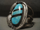 Colossal Vintag Navajo Blue Carico Lake Turquoise Onyx Native American Jewelry Silver Bracelet-Nativo Arts