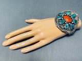 Colossal Vintage Museum Native American Navajo Turquoise Coral Sterling Silver Bracelet-Nativo Arts