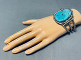 Colossal Vintage Native American Navajo Blue Gem Turquoise Sterling Silver Bracelet-Nativo Arts