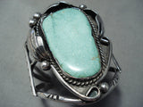 Colossal Vintage Native American Navajo Green Turquoise Sterling Silver Bracelet Old-Nativo Arts
