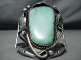 Colossal Vintage Native American Navajo Green Turquoise Sterling Silver Bracelet Old-Nativo Arts