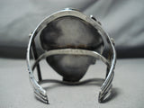 Colossal Vintage Native American Navajo Green Turquoise Sterling Silver Bracelet Old-Nativo Arts