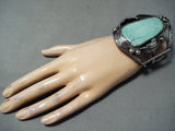 Colossal Vintage Native American Navajo Green Turquoise Sterling Silver Bracelet Old-Nativo Arts