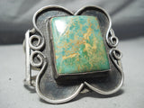 Colossal Vintage Native American Navajo Squared Royston Turquoise Sterling Silver Bracelet Old-Nativo Arts