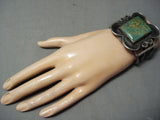 Colossal Vintage Native American Navajo Squared Royston Turquoise Sterling Silver Bracelet Old-Nativo Arts