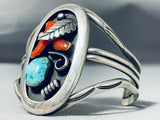 Colossal Vintage Native American Navajo Turquoise Coral Sterling Silver Bracelet-Nativo Arts