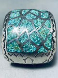 Colossal Vintage Native American Navajo Turquoise Inlaid Sterling Silver Signed Bracelet-Nativo Arts