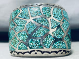 Colossal Vintage Native American Navajo Turquoise Inlaid Sterling Silver Signed Bracelet-Nativo Arts