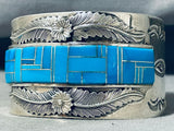 Colossal Vintage Native American Navajo Turquoise Leaf Inlay Sterling Silver Bracelet-Nativo Arts