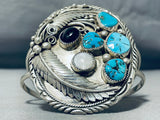 Colossal Vintage Native American Navajo Turquoise Leaf Sterling Silver Bracelet Old-Nativo Arts