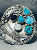 Colossal Vintage Native American Navajo Turquoise Leaf Sterling Silver Bracelet Old-Nativo Arts