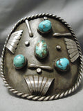 Colossal Vintage Native American Navajo Turquoise Sterling Silver Wave Bracelet Old-Nativo Arts