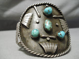 Colossal Vintage Native American Navajo Turquoise Sterling Silver Wave Bracelet Old-Nativo Arts