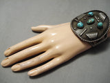 Colossal Vintage Native American Navajo Turquoise Sterling Silver Wave Bracelet Old-Nativo Arts
