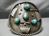 Colossal Vintage Native American Navajo Turquoise Sterling Silver Wave Bracelet Old-Nativo Arts