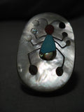 Colossal Vintage Native American Zuni Turquoise Sterling Silver Dancing Ant Ring Old-Nativo Arts