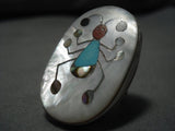 Colossal Vintage Native American Zuni Turquoise Sterling Silver Dancing Ant Ring Old-Nativo Arts