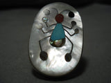 Colossal Vintage Native American Zuni Turquoise Sterling Silver Dancing Ant Ring Old-Nativo Arts