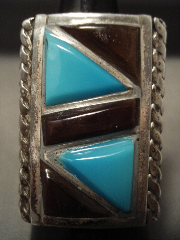 Colossal Vintage Navajo 'Triangular Turquoise Shell' Native American Jewelry Silver Ring-Nativo Arts