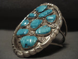 Colossal Vintage Navajo 'Turquoise Leaf' Native American Jewelry Silver Bracelet-Nativo Arts