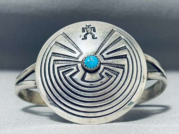 Completely Hand Carved Vintage Native American Navajo Turquoise Sterling Silver Bracelet-Nativo Arts
