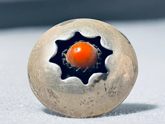 Coral Flower Vintage Native American Navajo Sterling Silver Ring Old-Nativo Arts