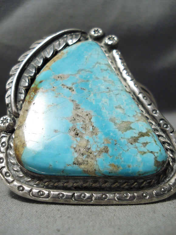 Craziest Best Vintage Native American Navajo Triangular #8 Turquoise Sterling Silver Bracelet-Nativo Arts