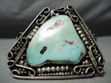 Crazy Huge Triange Turquoise Vintage Native American Navajo Sterling Silver Bracelet Old-Nativo Arts