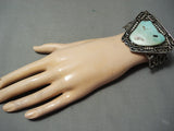 Crazy Huge Triange Turquoise Vintage Native American Navajo Sterling Silver Bracelet Old-Nativo Arts
