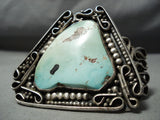 Crazy Huge Triange Turquoise Vintage Native American Navajo Sterling Silver Bracelet Old-Nativo Arts