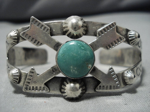Crossed Arrows Vintage Native American Navajo Cerrillos Turquoise Sterling  Silver Bracelet