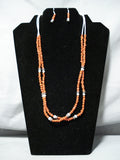 Custom Native American Navajo Coral White Heishi Sterling Silver Necklace And Earring Set-Nativo Arts